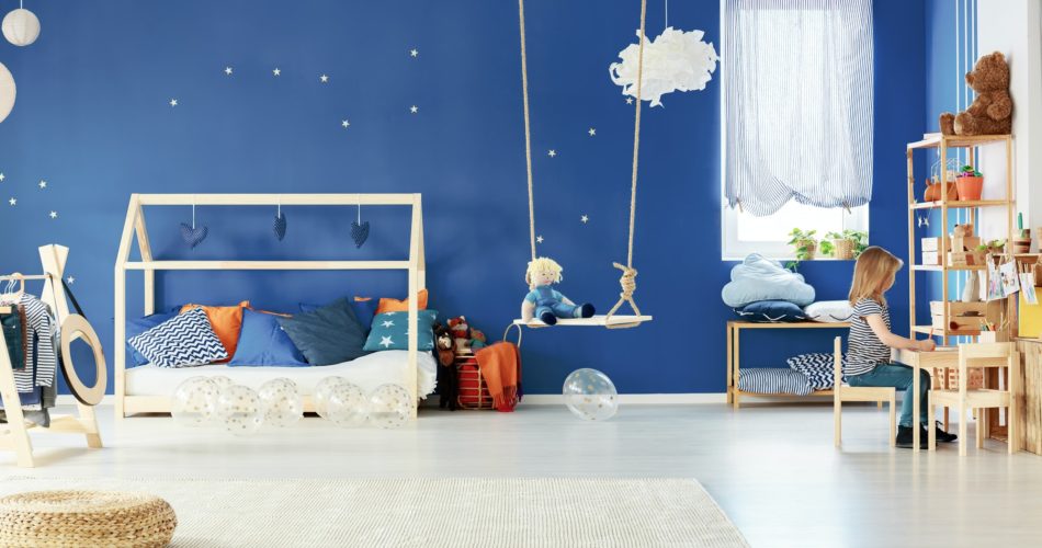 Trendy child room with table